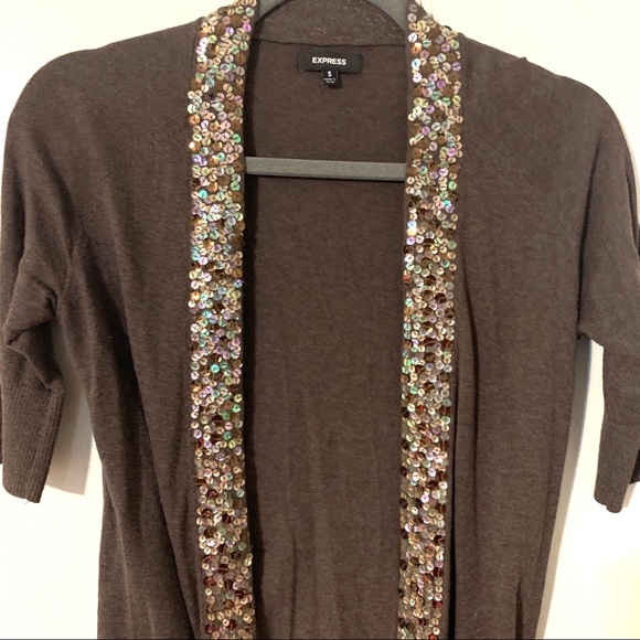 Express Holiday Cardigan Brown w/ Sprakle Sequins - Picture 4 of 7